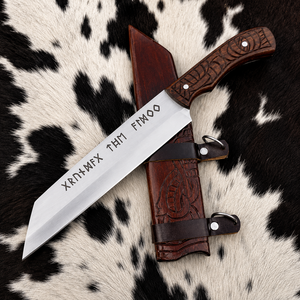 Couteau Viking Seax fait main en acier à haute teneur en carbone, lame fixe, couteau de survie et de chasse pour le bushcraft avec étui en cuir, vente en gros - Product Image 5