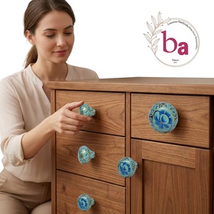 Beads Art Wooden Round Industrial Cabinet <b>Knobs</b> Handles Eco-Friendly Easy Installation for Kitchen Bedroom Living Room Furniture - Product Image 2