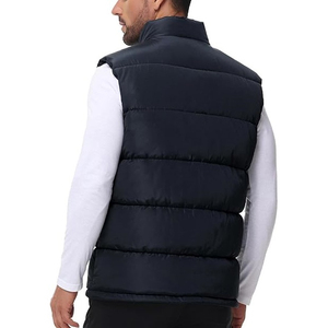 Chaleco Acolchado Azul Marino para Hombre, Cuello Alto, Cierre de Cremallera, Cortavientos, Informal, Ropa de Invierno, Relleno de Poliéster, Bolsillos, Largo Regular - Product Image 2