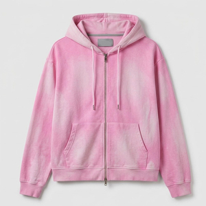 Unisex Pink Cotton Tracksuit Full <b>Zip</b> <b>Hooded</b> Loose Fit Solid Color Casual Wear Adult Spring Style - Product Image 6
