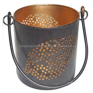 Candelabros votivos de hierro redondos decorativos para el hogar con asa, portavelas votivo de hierro acabado con revestimiento de polvo negro - Product Image 3