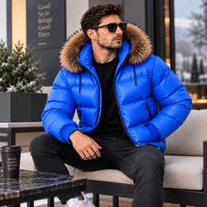 Men's Breathable Plaid Pattern Puffer Jacket Hooded Leather | Giacca Trapuntata Uomo | Chaqueta Acolchada | Veste <b>Matelasse</b> | - Product Image 6