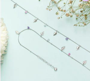 Cheville réglable en argent sterling 925 plaqué rhodium avec breloque feuille et perles de cristal pastel pour femme, bijou de pied tendance - Product Image 4