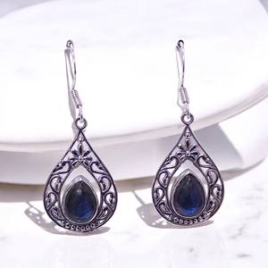 Boucles d'oreilles pendantes en pierres précieuses naturelles multiples, argent sterling 925, fabrication artisanale, prix de gros, bijoux en argent - Product Image 2