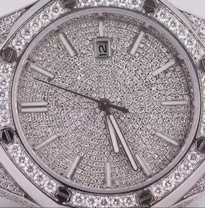 Montre automatique de luxe pour hommes et femmes, plaquée or blanc, entièrement sertie de moissanite, clarté VVS, cadran à barres, faite à la main, 2026 - Product Image 2