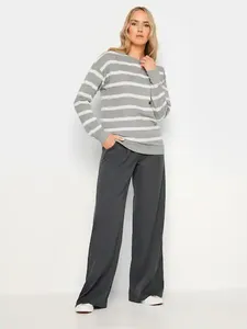 Sweat-shirt gris et blanc uni à col rond pour femme, manches longues, en coton tricoté, décontracté, écologique, broderie sur le devant, pour l'hiver et le printemps - Product Image 4
