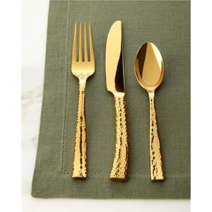 Ensemble de couverts de luxe en or PVD, acier inoxydable martelé, 24 pièces, ensemble de vaisselle, cuillère, fourchette, couteau en or pour restaurant - Product Image 4