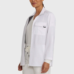 Bata de laboratorio blanca para mujer con cremallera completa, bolsillo frontal, tejido de poliéster, uniforme de hospital, chaqueta quirúrgica con detección de agujas - Product Image 2