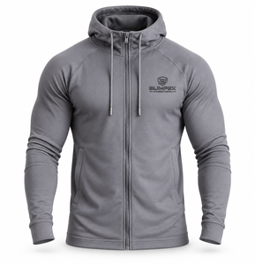 Custom Men’s Slim Fit Athletic Full <b>Zip</b> Hoodie with Embossed Logo Stretch Performance <b>Gym</b> <b>Jacket</b> OEM Private Label Manufacturer - Product Image 1