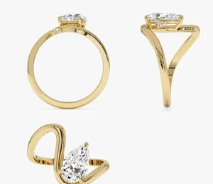 Bague solitaire en diamant taille poire ondulée de créateur avec bande ouverte, collection de bijoux fins de luxe haut de gamme pour fiançailles et mariage - Product Image 2