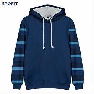 SPOFIT <b>Men's</b> Hooded <b>Sweatshirt</b> Striped Sleeve Regular Fit Knitted Polyester Casual Autumn Wear - Product Image 1