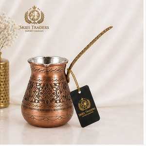 Embossed Floral Pattern Copper Turkish <b>Coffee</b> Pot Wooden Handle Traditional <b>Stovetop</b> Cezve Ibrik <b>Maker</b> - Product Image 2