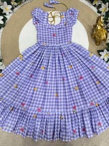 Robe à carreaux en Chanderi de qualité supérieure pour enfants avec doublure en coton - Product Image 3