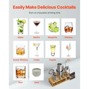 Set da Cocktail in Acciaio Inox 13 Pezzi con Supporto in Bambù, Kit da Barman Boston con Accessori Inclusi Cucchiaio Miscelatore e Accessori per Martini - Product Image 4