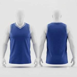 Men's Blue V-Neck Sleeveless Basketball Jersey Moisture Wicking Mesh Tank Top Regular Fit All Seasons Apparel - Product Image 1