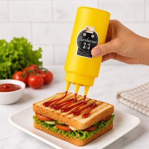 Botella de salsa para barbacoa con forma cilíndrica, tapa de rosca, material LDPE, impresión de etiquetas, marca F Reliance Plastic, grado alimenticio. - Product Image 2