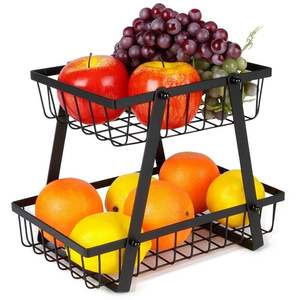 Panier à fruits à 2 niveaux détachable, noir, pour comptoir de cuisine, panier de rangement pour légumes, pain, collations - Product Image 3