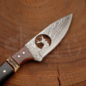 มีดล่าสัตว์เหล็กดามัสกัสแบบ OEM พร้อมด้ามไม้, ใบมีดคงที่, มีดพกพาสำหรับตั้งแคมป์และกิจกรรมกลางแจ้ง พร้อมปลอกหนัง - Product Image 3