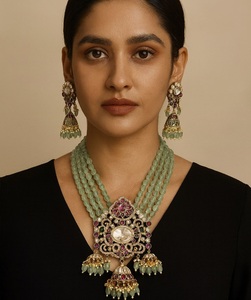 Juego de Collar y Aretes de Latón de Primera Calidad, Chapado en Oro de Cuatro Capas, para Compromiso, Aniversario, Boda, Fiestas, Uso Clásico - Product Image 1