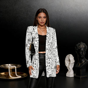 Blazer con Estampado Abstracto Personalizado, Solapa con Muescas, Mangas Largas, Moda Femenina, Casual, Holgado, Ropa de Oficina - Product Image 6