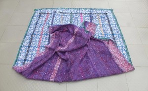Hand Block Print Kantha <b>Quilt</b> Reversible Hand-Stitched Cotton <b>Throw</b> Floral Print Cotton Bedspread - Product Image 5