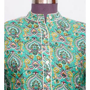 Haut indien floral vintage personnalisé de haute qualité pour femme, style coréen, 100 % coton, écologique, manches bouffantes - Product Image 3