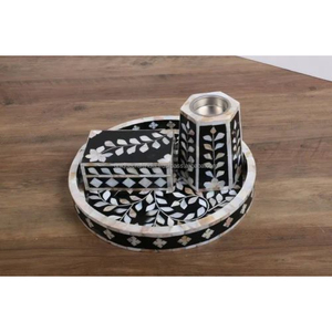 Juego de bandejas hexagonales con incrustaciones geométricas de hueso amarillo hechas a mano, con caja para incienso, decoración moderna de lujo para el hogar. - Product Image 3