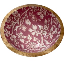 Tazón de Ensalada Redondo de Madera Natural al por Mayor con Esmalte Impreso en el Interior, Juego de Vajilla para Ensaladas y Comidas, Tazones para Cena - Product Image 1