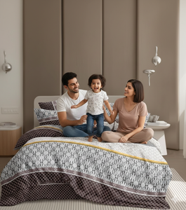 ชุดเครื่องนอนลายทางพิมพ์ลายหรูหรา ขนาดคิงไซส์ ผ้าปูที่นอนรัดมุม ปลอกหมอน ผ้าไมโครไฟเบอร์ 400 เส้นด้าย สำหรับทุกฤดู เหมาะสำหรับโรงแรม - Product Image 1