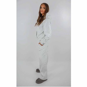 Ensemble de survêtement 2 pièces gris en polaire pour femme, coupe ample, à capuche, décontracté, manches longues, motif croisé gaufré - Product Image 6