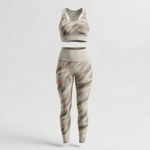 Ensemble de sport imprimé patchwork pour la gym et le fitness, séchage rapide, débardeur sans manches et leggings, toutes tailles, couleur personnalisable, doux, pour l'athlétisme - Product Image 1