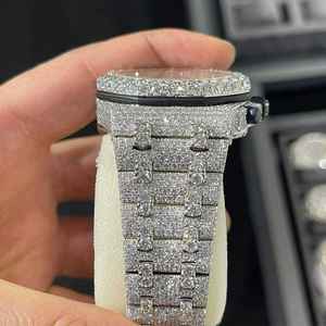 Luxury Fully Iced Out Moissanite Chronograph <b>Watch</b> Arabic Dial Hip Hop Stainless Steel Diamond Look <b>Quartz</b> - Product Image 4