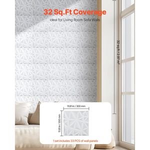 Set da 33 Piastrelle Diamantate in PVC Minimaliste per Arte Moderna, Pannelli Murali 3D 11,81 x 11,81, Copertura 32 Piedi Quadrati per Parete d'Accento per Interni - Product Image 5