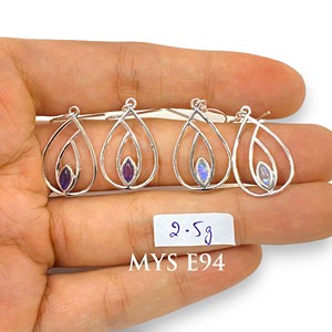 Rainbow Moonstone And Amethyst 925 Sterling <b>Silver</b> Marquise Cut Drop <b>Dangle</b> <b>Earrings</b> High Quality Gemstone <b>Silver</b> <b>Earrings</b> Wear - Product Image 1