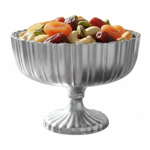 Bol de service cannelé en acier inoxydable, élégant, en métal argenté, pour desserts, fruits, salades, en-cas, avec base sur pied, vaisselle ronde, cadeau - Product Image 1