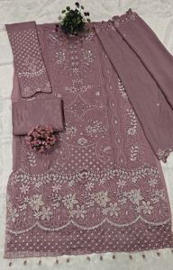 Traje pakistaní de georgette sintético completamente cosido con bordado de lentejuelas y trabajo Khatli, elegante salwar kameez - Product Image 5