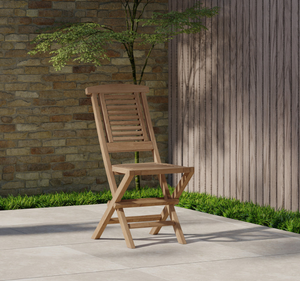 Juego de Mesa de Comedor Redonda de Madera de Teca Sólida para Exteriores con Sillas Plegables, Acabado Natural, Muebles de Jardín y Patio para Cafetería, Villa, Resort - Product Image 4