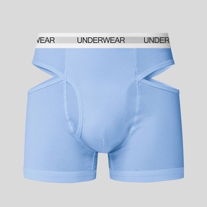 Calzoncillos bóxer para hombre, de corte medio, color azul claro, de algodón tejido, transpirables, con logo en la cintura. - Product Image 1