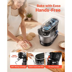 Batteur sur socle inclinable 5QT en acier inoxydable avec 10+ vitesses, crochet pétrisseur et fouet mélangeur pour cuisine - Product Image 6