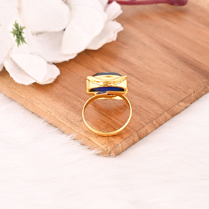 Anillo de Moda con Gema de Latón Azul Tinta para Mujer, Chapado en Oro, Elegante Forma Ovalada, Accesorio de Uso Diario - Product Image 5