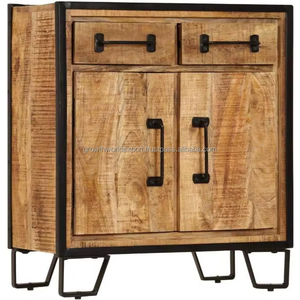 Armoire de rangement industrielle en bois avec tiroirs, armoire de chevet en bois massif avec structure métallique, armoire de rangement rustique en bois - Product Image 1