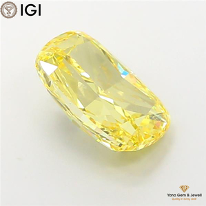 VVS2 Clarity Fancy Vivid Yellow Color IGI & for Certified CVD Lab Grown Diamond <b>Cushion</b> Shape 4.02 Carat Luxury Wedding Ring - Product Image 4