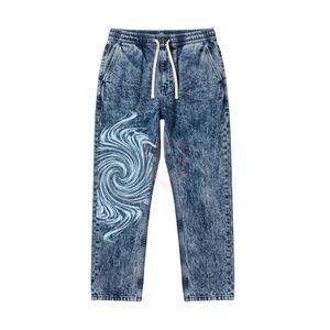 Light Blue Men's Jeans Acid Wash Denim Trousers <b>Abstract</b> Pattern Print Urban Streetwear Relaxed Fit Heavyweight Cotton Pants - Product Image 1