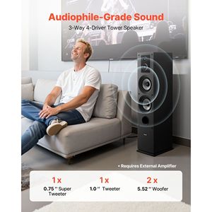 Altoparlante a torre a pavimento singolo a 3 vie per 0.75 Audio domestico \ "1 \" Tweeter Dual 5.25 \ "woofer 145W picco 70Hz-20kHz frequenza - Product Image 2