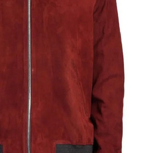 Men's Red <b>Suede</b> <b>Bomber</b> <b>Jacket</b> Casual Stand Collar Zipper Closure Autumn Solid Color Regular Fit - Product Image 3