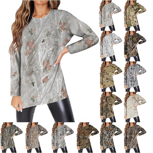 เสื้อสเวตเตอร์คอกลมพิมพ์ลายตัวอักษรและลายพรางป่าขนาดใหญ่พิเศษ ผลิตจากผ้าฝ้ายแท้ 100% สำหรับผู้หญิง - Product Image 1