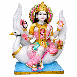 Premium Marble Brahmani Maa Statue | Handcrafted White Marble Brahmani Devi Murti on Swan | MALIYAS Jaipur - Product Image 2