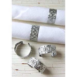 Anillo de Servilleta con Diseño de Tallado Portugués con Aspecto de Cinta Plateada Única para Decoración de Mesa de Boda, Anillo de Servilleta con Patrón Redondo - Product Image 1