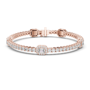 Rose <b>Gold</b> Emerald Cut Lab Grown Diamond Bracelet in 18K <b>Solid</b> <b>Gold</b>, Halo Link Statement Bracelet Fine Jewelry for Women - Product Image 1