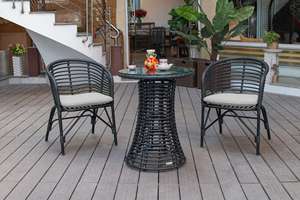 MOCHA Outdoor Dining Set with Poly <b>Bamboo</b> Chairs and Tempered Glass <b>Table</b> - Product Image 5